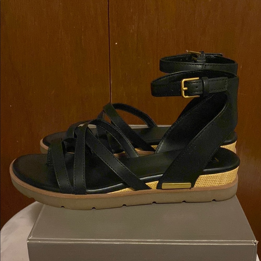 Franco Sarto Black Sandals with Sleek Ankle Straps